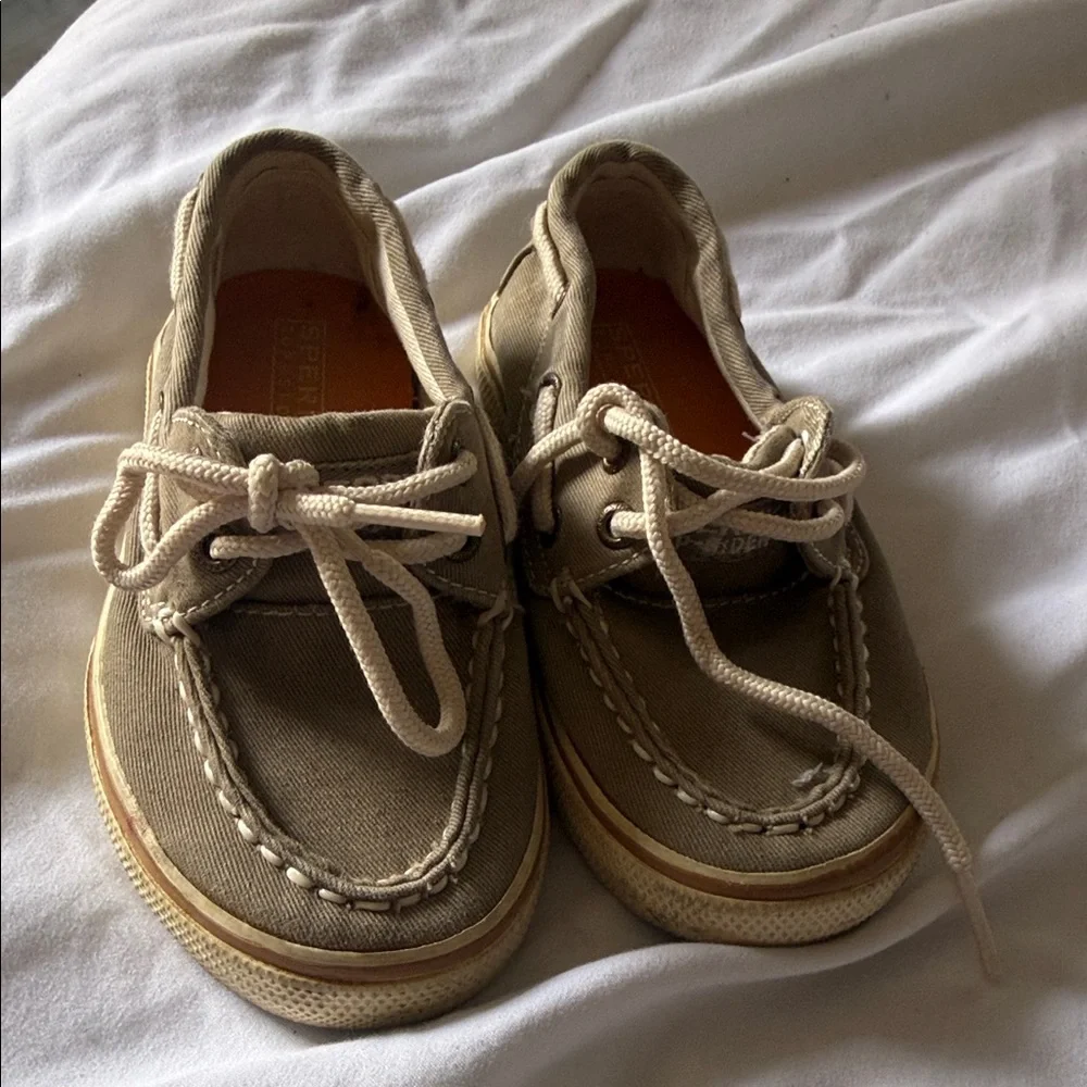 Sperry Kids Tan Canvas Moccasin Boat Shoes